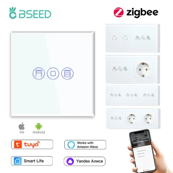 BSEED Zigbee Akıllı Panjur Anahtarı Elektrikli Panjur Anahtarı İle AB Soket USB Tip-C Bağlantı Noktaları Tuya Alexa Akıllı Yaşam App