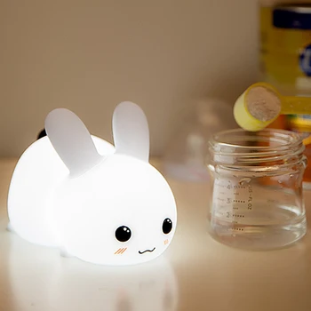Güzel tavşan LED gece lambası USB şarj edilebilir aydınlatma sevimli tavşan silikon Pat ışık çocuk gece arkadaşı uyku