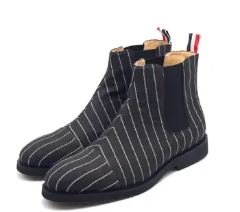 Yeni kış rahat chelsea çizmeler klasikleri pamuk çizgili erkek yarım çizmeler ayakkabı erkek botları üzerinde kayma erkek botları