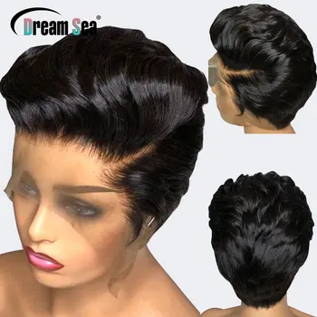13x4 Yan Kısmı Peri Kesim İnsan Saç Peruk Kadınlar İçin Dalgalı Kısa Bob Dantel ön peruk Tutkalsız 180 Yoğunluk Brezilyalı Saç Ön Koparıp