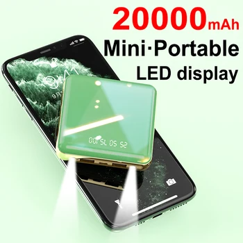 20000mAh Mini Güç Bankası iPhone 1213 13ProMax LED Dijital Ekran Ayna Ekran Taşınabilir Harici Pil İçin Xiaomi Huawei