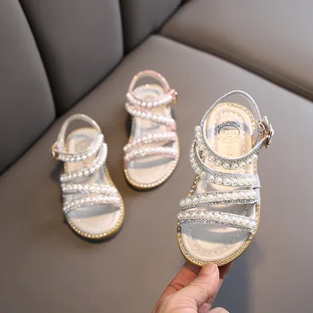 Yaz Kızlar Ayakkabı Boncuk Mary Janes Flats Fling Prenses Ayakkabı Bebek Dans Ayakkabıları çocuk sandaletleri Çocuk Düğün Ayakkabı Pembe Sandalia