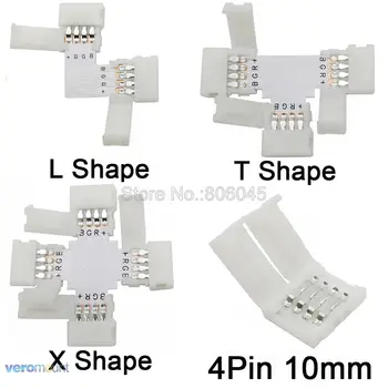 5 adet / grup Ücretsiz Lehim LED Konektörü 4Pin 4-Pin L / T / X Şekli köşe Konektörü Kaynak Yok 10mm RGB LED şerit ışık