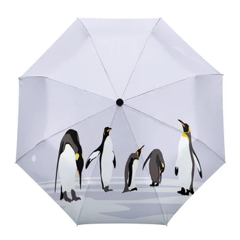 Penguen Kar Beyaz Kış Tam Otomatik Erkek Kadın Şemsiye Katlanır Çok Fonksiyonlu Güneşlik Yağmur Şemsiye