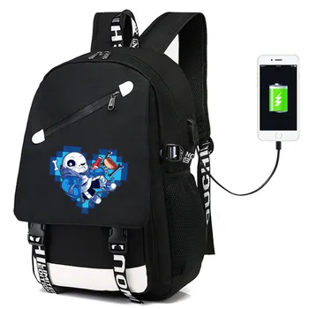 Oyun Anime Undertale Sans Sırt Çantası USB Çantası Omuz seyahat Okul Öğrencileri Çantası Moda gençler Rahat Laptop çantası Hediye