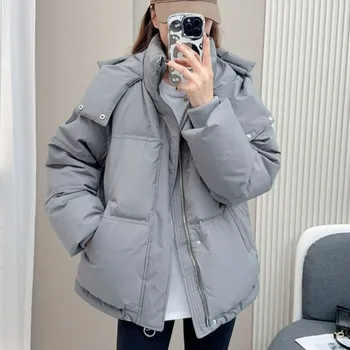 2023 Yeni Kadın Aşağı Pamuk Ceket Kış Ceket Kadın Kısa Gevşek Parkas Moda Kapşonlu Dış Giyim Sıcak Tutmak Kalın Palto S-XL