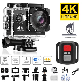 Ultra HD 4 K Orijinal Eylem Kamera 1080 P / 30FPS WiFi 170D Dalış Sualtı Su Geçirmez Kask Video Uzaktan Kumanda Mini spor kamerası