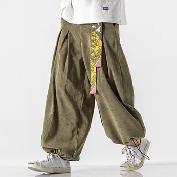 Chinoiserie Kemer Moda Gevşek Rahat erkek Harajuku Kadife spor pantolon koşu pantolonları Artı Boyutu Çift Bayanlar harem pantolon