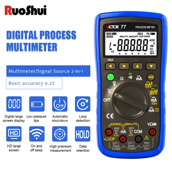 RuoShui 77 Proses Metre Sinyal Kaynağı Dijital Multimetre Döngü Kaynağı Simüle Verici Ohm Diyot Çıkış proses kalibratörü