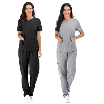 Kadın Scrubs Tıbbi Üniforma Hastane Diş Klinik İş Giysisi Takım Elbise Hemşire Aksesuarları iş Güzellik Salonu Streç Üstleri Pantolon
