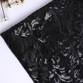 3mm Siyah işlemeli Pullu kumaş dört tarafı elastik file kumaş boncuk parçası işlemeli moda elbise kumaş 1M X 1.25 M