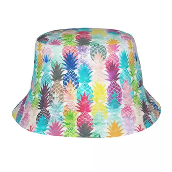 Unisex Hawaii Ananas Desen Tropikal Suluboya Kova Şapka Özelleştirilmiş Yaz Seyahat plaj şapkası