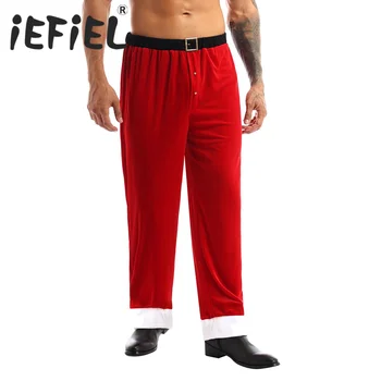 M-4XL Kırmızı Yetişkin Erkek Yumuşak Kadife Noel Kostümleri Pantolon Noel Baba Uzun Pantolon Cosplay Gevşek Pantolon Yeni Yıl Fantezi Parti