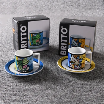 Sanatçının Vintage Graffiti İmza Seramik çay kahve fincanı İki Parçalı Set