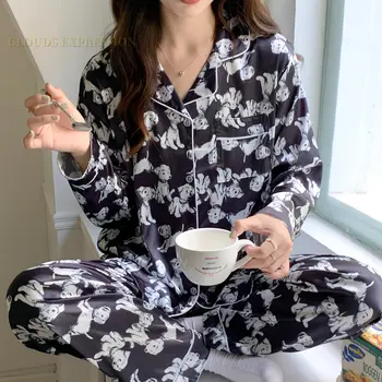 Ilkbahar Yaz Bayanlar Sahte İpek Polyester Yaka Kıyafeti Pijama Setleri Seksi Bayan Gecelik Rahat Lüks Pijama Kadın Pijama