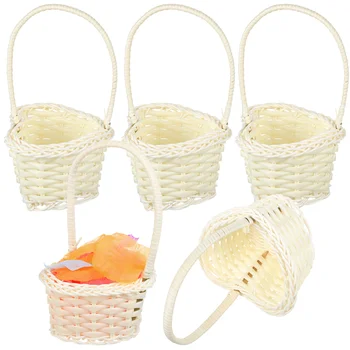 Sepet Mini Sepetleri Çiçek Dokuma Düğün Rattan Piknik Şeker Hasır Kız Kalp Meyve Plastik Hediye Söğüt Örgülü Kolları Kolu