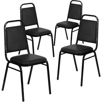 4 Paket HERCULES Serisi Trapez Sırtlı İstifleme Ziyafet Sandalyesi Siyah Vinil-Siyah Çerçeve