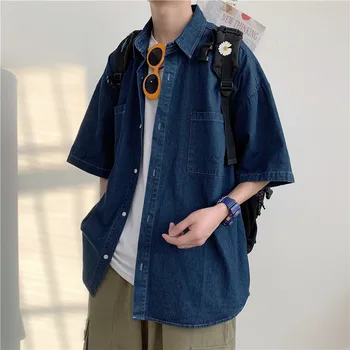Orta kollu erkek kot gömlek gevşek yarım kollu T-shirt yaz bir çocuk için Kore moda Çok Yönlü