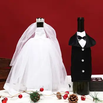 Şişe kapağı Düğün Şampanya Kapakları Elbise Wrap Hediye Gelin Damat Parti Romantik Dekorasyon Süslemeleri Dekor Kol Aksesuarları