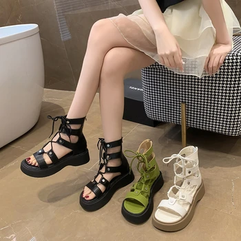 2023 Yeni Bahar Moda Matsuke Alt İçi Boş Serin Çizmeler Beyaz Kalın Taban Sandalet kadın Kayış Sandalet