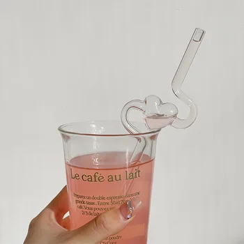 Şeffaf Aşk Kalp Şekli Saman Cam Saman Kullanımlık İçme Suyu Payet Ev Dekor Mutfak Bar Aracı Kokteyller İçin Süt Çay