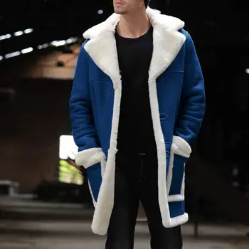 Kürk Cep Ceket Kalınlaşmış Süet erkek ceket Peluş Astarlı Büyük Yaka Sonbahar Kış Dış Giyim Uzun Kollu Cepler