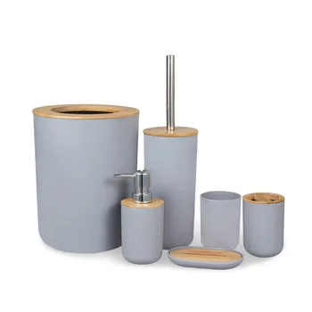 4 adet / 6 adet Banyo Aksesuarları Seti Bambu Seti Diş Fırçası Tutucu Sabunluk Tuvalet Fırçası çöp tenekesi Banyo Temel Seti