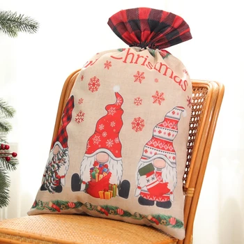 Noel Dekorasyon Çiçek Damalı Yama İşlemeli Kardan Adam Geyik Büyük Bez Çanta çocuk Tatil hediye çantası Şeker Çantası
