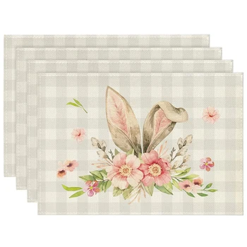 Buffalo Ekose Tavşan Tavşan Kulaklar Çiçek Paskalya Placemats yemek masası İlkbahar Yaz Tatil Vintage Yıkanabilir Masa Paspasları