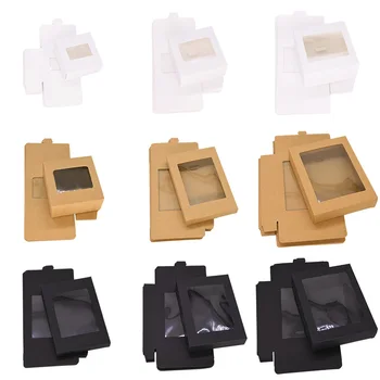 6 adet Kraft Kağıt Hediye Kutuları İçin Açık Pencere ile Düğün Doğum Günü Vaftiz Parti Çerez Şeker Mevcut ambalaj kutusu Beyaz / Siyah