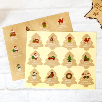 120 adet Noel Ağacı Kraft Kağıt Çıkartmalar Noel Baba Sevimli Geyik Merry Christmas Hediye Çıkartmaları DIY Ambalaj Sızdırmazlık Etiketleri