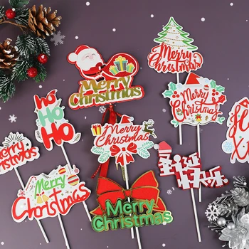 Merry Christmas kağıt Kek Topper Kar Bebek Ağacı Harfler Büyük Fare Noel Noel Süslemeleri Kek Hediyeler