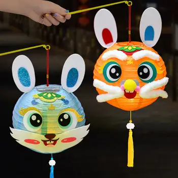 Çocuk DIY Fener Güzel Renkli Karikatür Tavşan LED Lamba Oyuncak Taşınabilir Tavşan Fener Kolye Bahar Festivali Ev Dekorasyonu