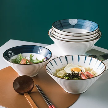 Japon Seramik Ramen Kase Ev pirinç kasesi Mutfak Sofra Büyük çorba kasesi 7-8 inç Sıraltı sebze kase CE / AB