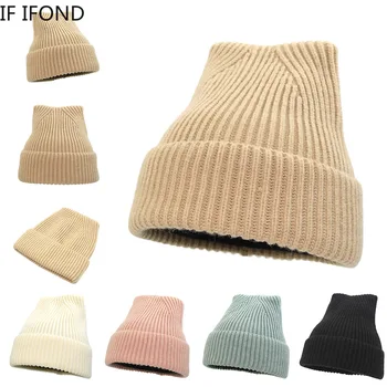 Bere Kadınlar için Sonbahar Kış Kalın Sıcak Örme Şapka Düz Renk Sevimli Kedi Kulaklar Bayanlar Skullies Beanies Bonnet