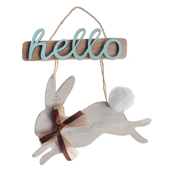 Ahşap paskalya tavşanı Hello Bunny Asılı Kolye Süsler Zanaat Ev Dekorasyon