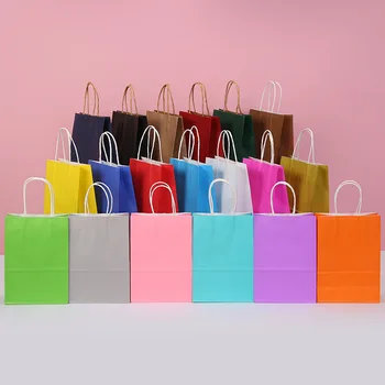 10 Adet Düz renk kraft Kağıt Hediye saplı çanta Düğün Taşınabilir Favor Hediye Paketleme alışveriş çantası Doğum Günü Partisi Dekorasyon