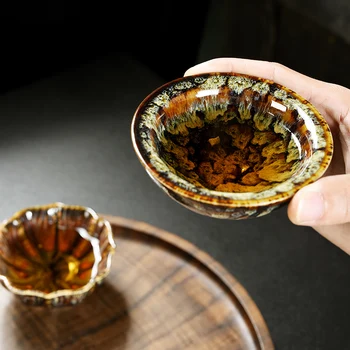 Yüksek Kaliteli Fırın Değişimi Porselen Çay Fincanı Temmoku Sır Kung Fu su kupası Seramik Tek Fincan Yaratıcı Ofis Çay Kase Drinkware