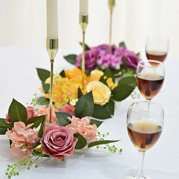 20Cm Gül Garland Şamdan İpek yapay çiçek Çelenk Mumluk Pencere Sahne Ev Partisi Düğün Masa Dekorasyon