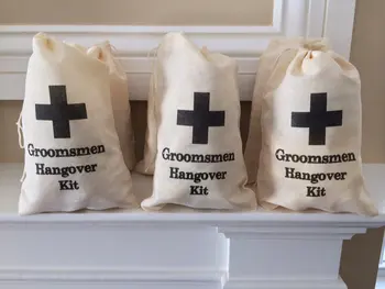 özel Groomsmen Bekarlığa Veda düğün Bekarlığa Veda Hangover kurtarma Survival Kitleri parti Şeker torbalar favor çanta