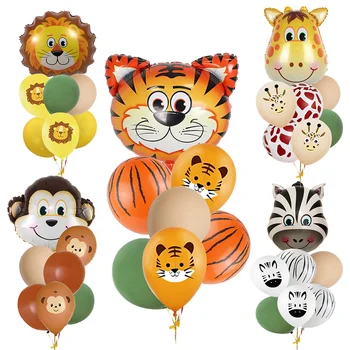 8 adet / takım Hayvan Kafası Balon Hayvan Desenli Balonlar Çocuklar için Jungle Safari Doğum Günü Partisi Süslemeleri Geniş Parti Kaynağı