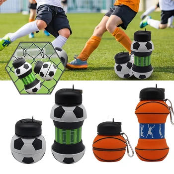 550ml Katlanabilir Futbol Çocuklar Su Şişeleri Taşınabilir Spor Su Şişesi Futbol Futbol Topu Şekilli Su Şişesi silikon kap
