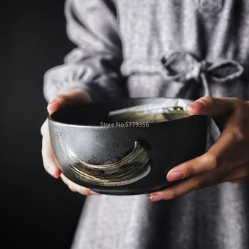 Japon Tasarım Siyah Tek Mat Seramik Sofra Suşi yuvarlak tabak Pirinç Büyük Kase