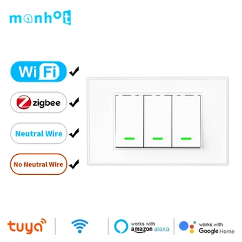 Tuya WiFi / Zigbee Akıllı Yaşam İşık Push Button Fiziksel Anahtarı Nötr Tel ve Nötr Tel Uzaktan Kumanda Alexa Google Ev için