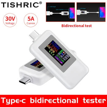 TISHRIC Tip - c 4 V-30 V Çift Yönlü USB akım test cihazı Renkli Ekran Gerilim test ölçüm cihazı Dijital Voltmetre Ampermetre Şarj Cihazı