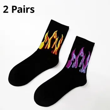 2 Pairs Avrupa Ve Mor Alev Tüp Pamuk Çorap Erkek Japon Çiftler Kaykay Çorap Sokak