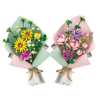 Ev Dekorasyon Buket Çiçek Vazo Oyuncaklar Kızlar için Gül Tuğla Çiçeği Yapı Taşları Doğum Günü Yılbaşı Hediyeleri Yetişkinler için
