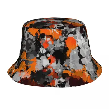 Stil Turuncu Ve Gri Boya Sıçramak Kova Şapka Kadın Erkek Hafif Kamp Camo Balıkçılık Şapka Sıcak Yaz Şapkalar