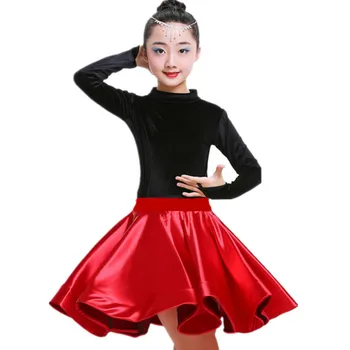 Yeni Çocuk Kız Kadife Latin dans elbiseleri Jimnastik Giyim Tango Salsa Kostüm Büyük Daire Balo Salonu Etek Kızlar İçin
