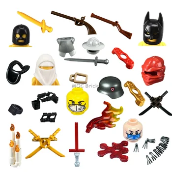 MOC Tuğla Silah Soyguncu Ninja Kask Korsan Çakmaktaşı Tüfek Kılıç Asker Eğitim oyuncak inşaat blokları çocuklar için hediyeler